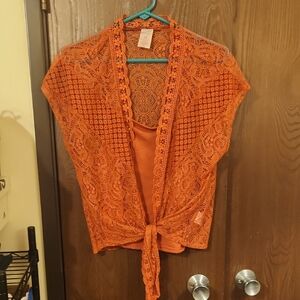 No Boundaries Vibrant Orange Lace Blouse